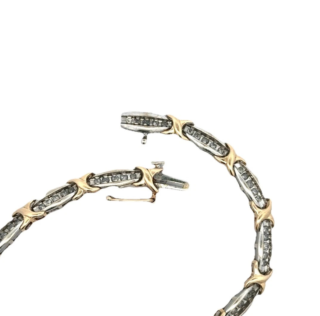 10Ct Two-Tone 1Ct TW Diamond 18cm Bar X Link Tennis Bracelet
