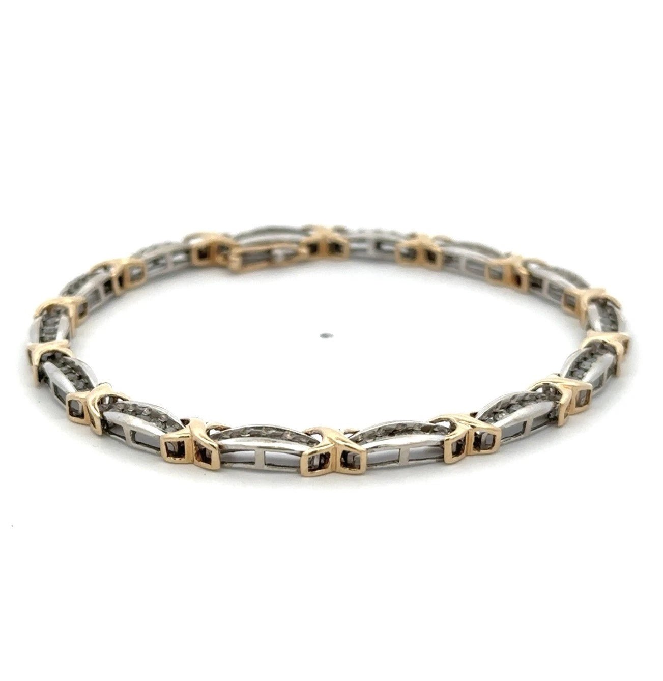 10Ct Two-Tone 1Ct TW Diamond 18cm Bar X Link Tennis Bracelet