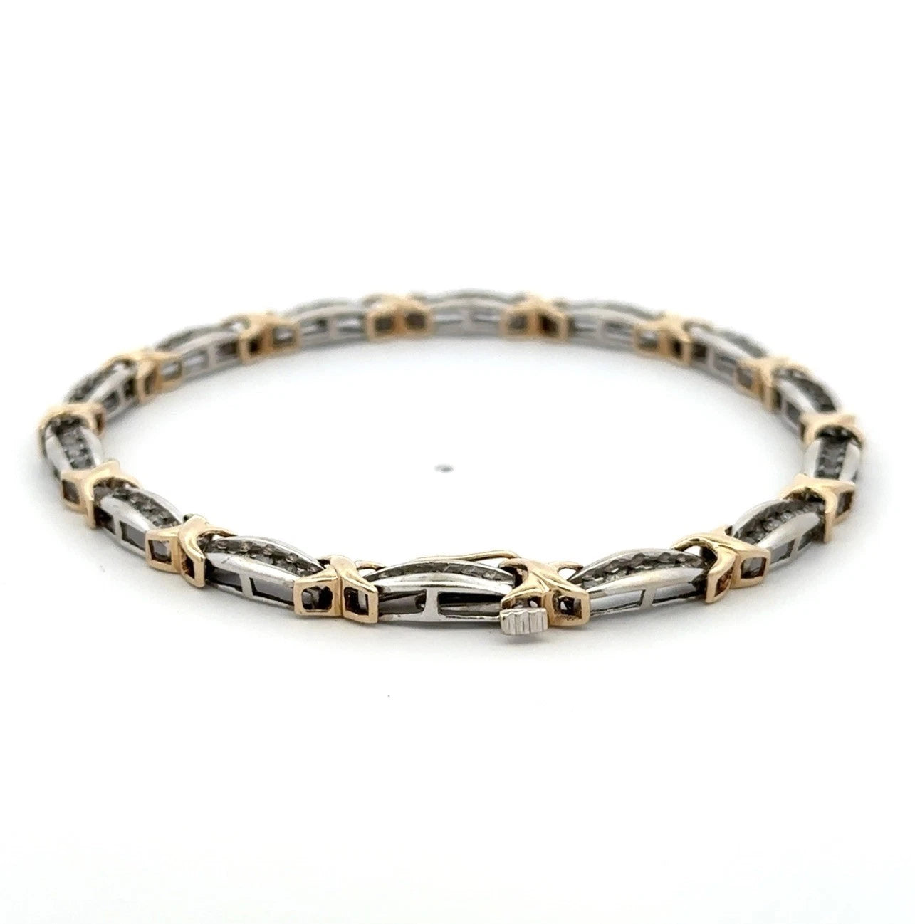 10Ct Two-Tone 1Ct TW Diamond 18cm Bar X Link Tennis Bracelet
