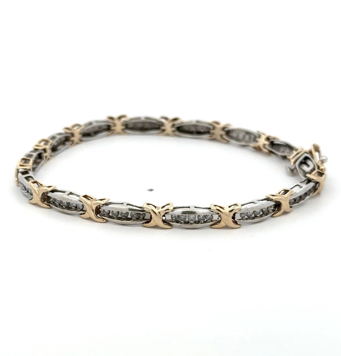 10Ct Two-Tone 1Ct TW Diamond 18cm Bar X Link Tennis Bracelet
