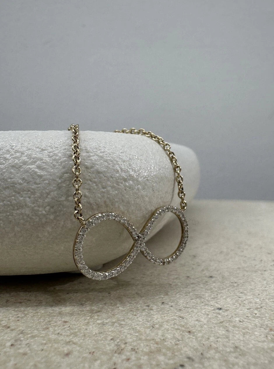 9Ct Yellow Gold Diamond Simulant Infinity 45cm Trace Chain Necklace