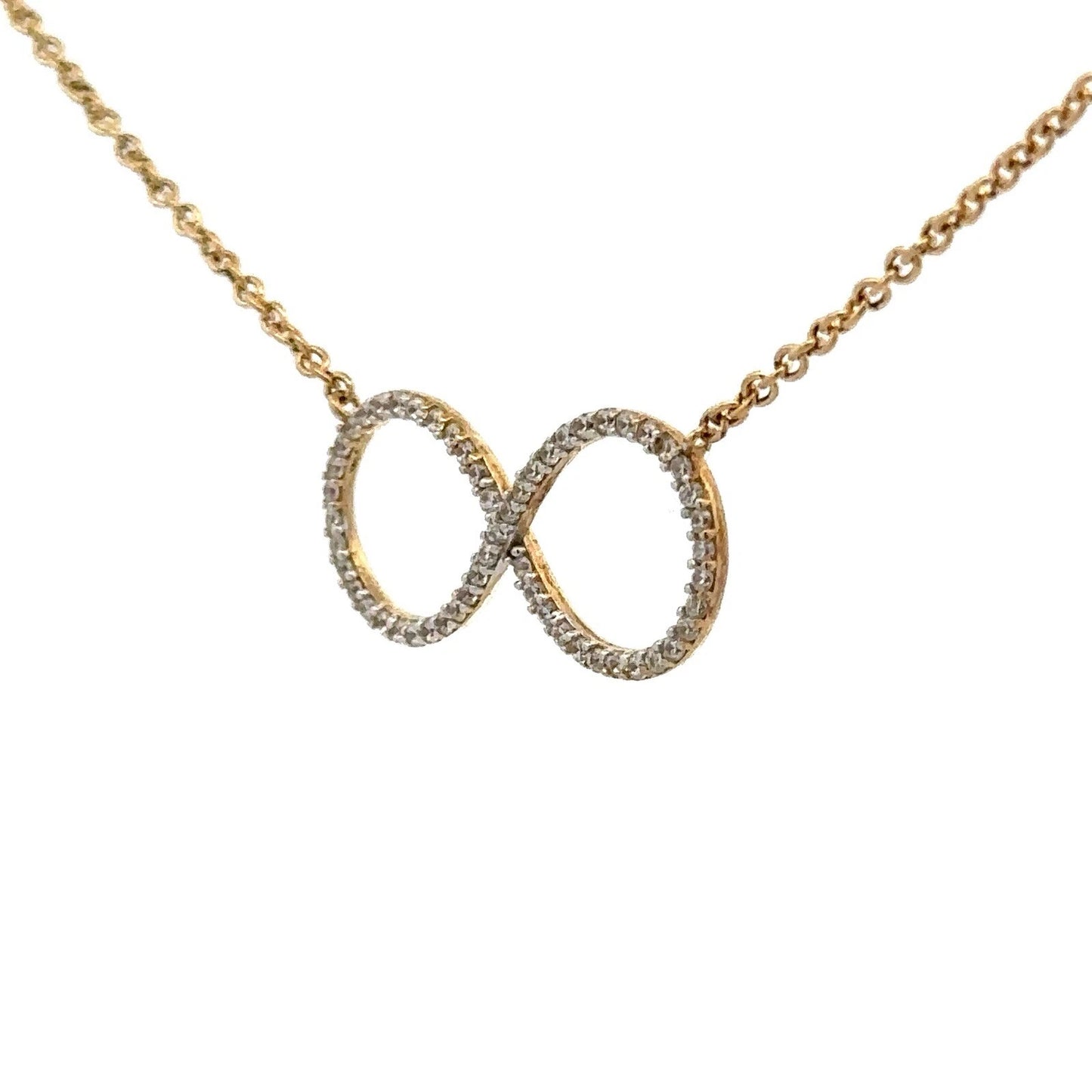9Ct Yellow Gold Diamond Simulant Infinity 45cm Trace Chain Necklace