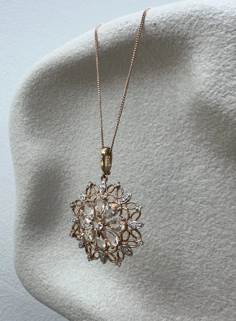 9Ct Rose Gold Morganite & Diamond Accent Floral Enhancer 60cm Trace Necklace