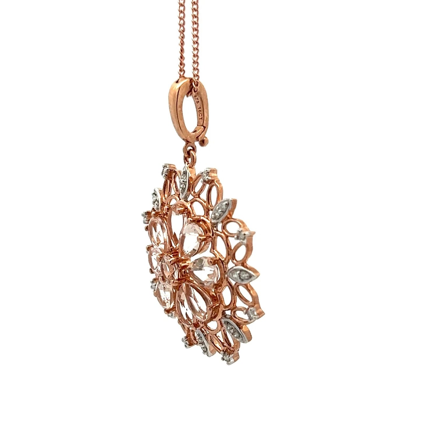 9Ct Rose Gold Morganite & Diamond Accent Floral Enhancer 60cm Trace Necklace