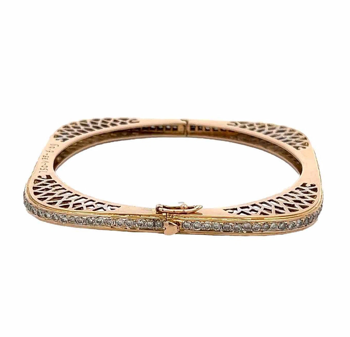18Ct Yellow Gold 3.39 Carat TW Diamond Hinged Squared Art Deco Bangle