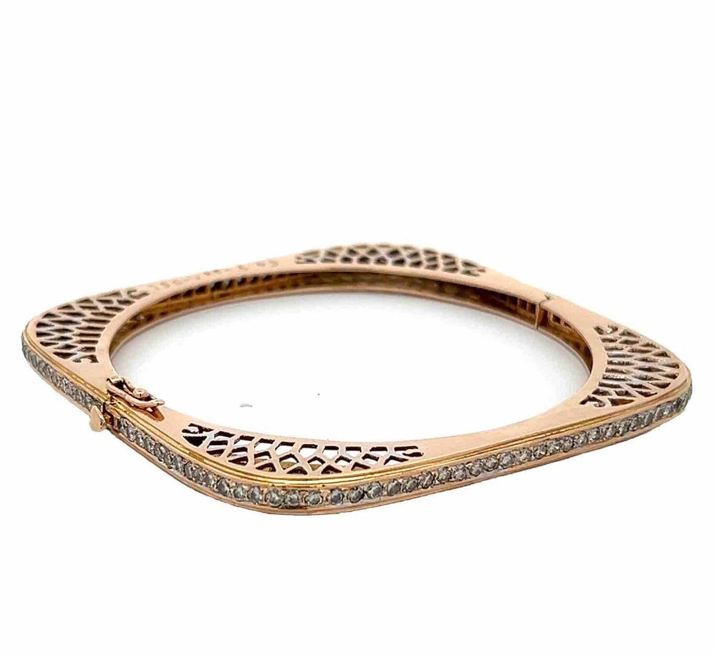 18Ct Yellow Gold 3.39 Carat TW Diamond Hinged Squared Art Deco Bangle