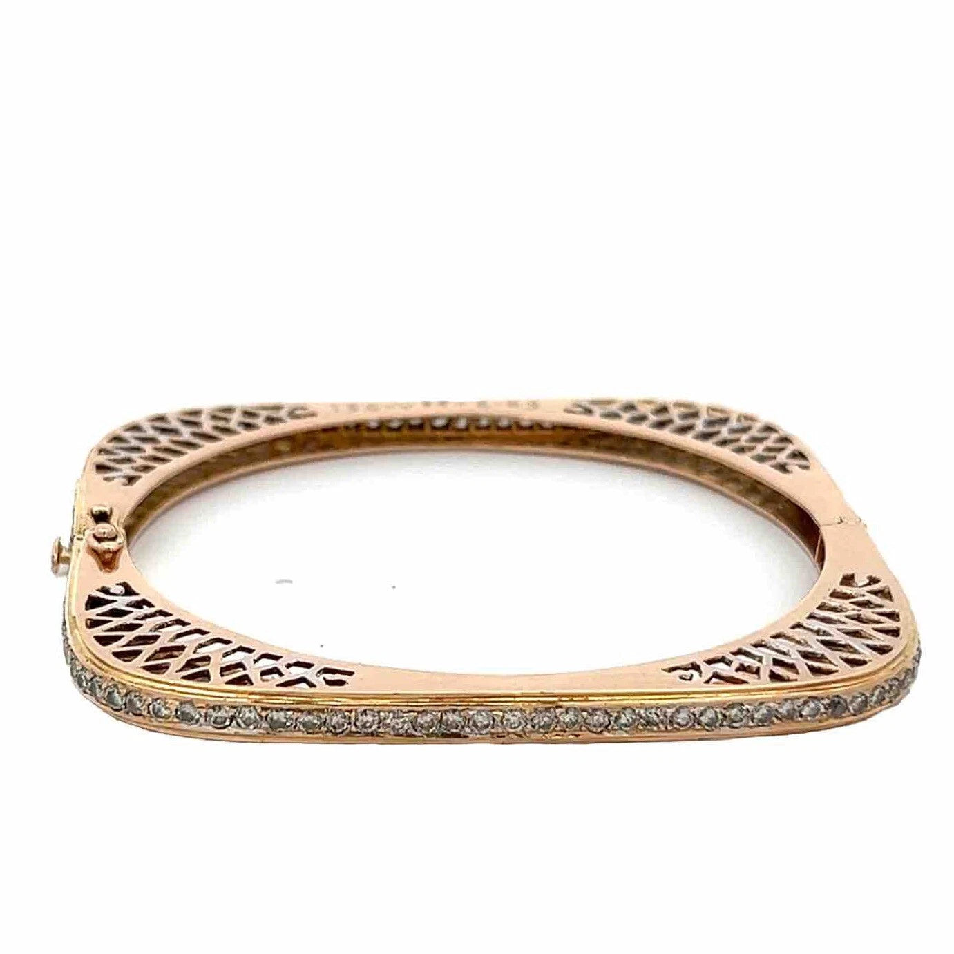 18Ct Yellow Gold 3.39 Carat TW Diamond Hinged Squared Art Deco Bangle