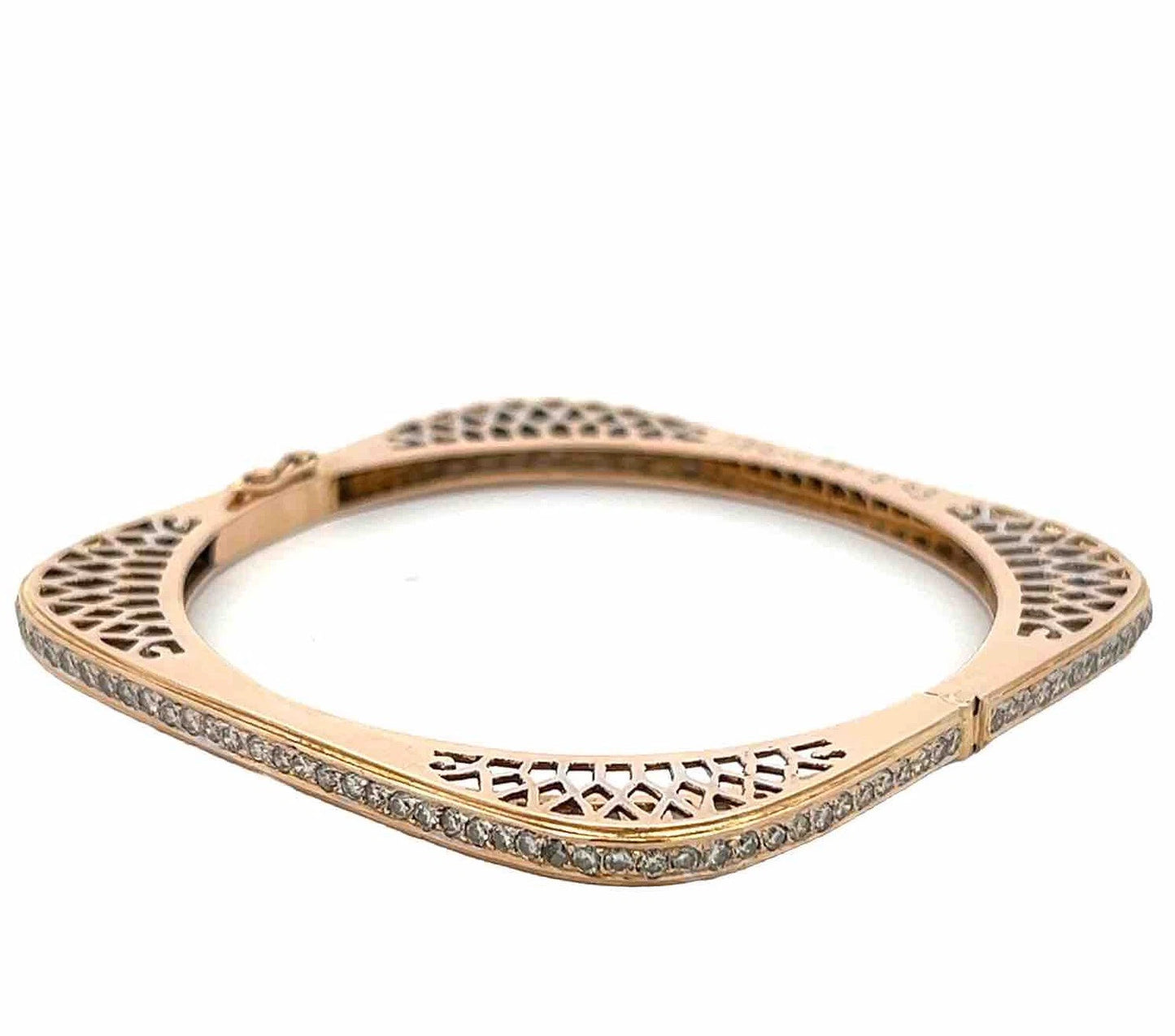 18Ct Yellow Gold 3.39 Carat TW Diamond Hinged Squared Art Deco Bangle