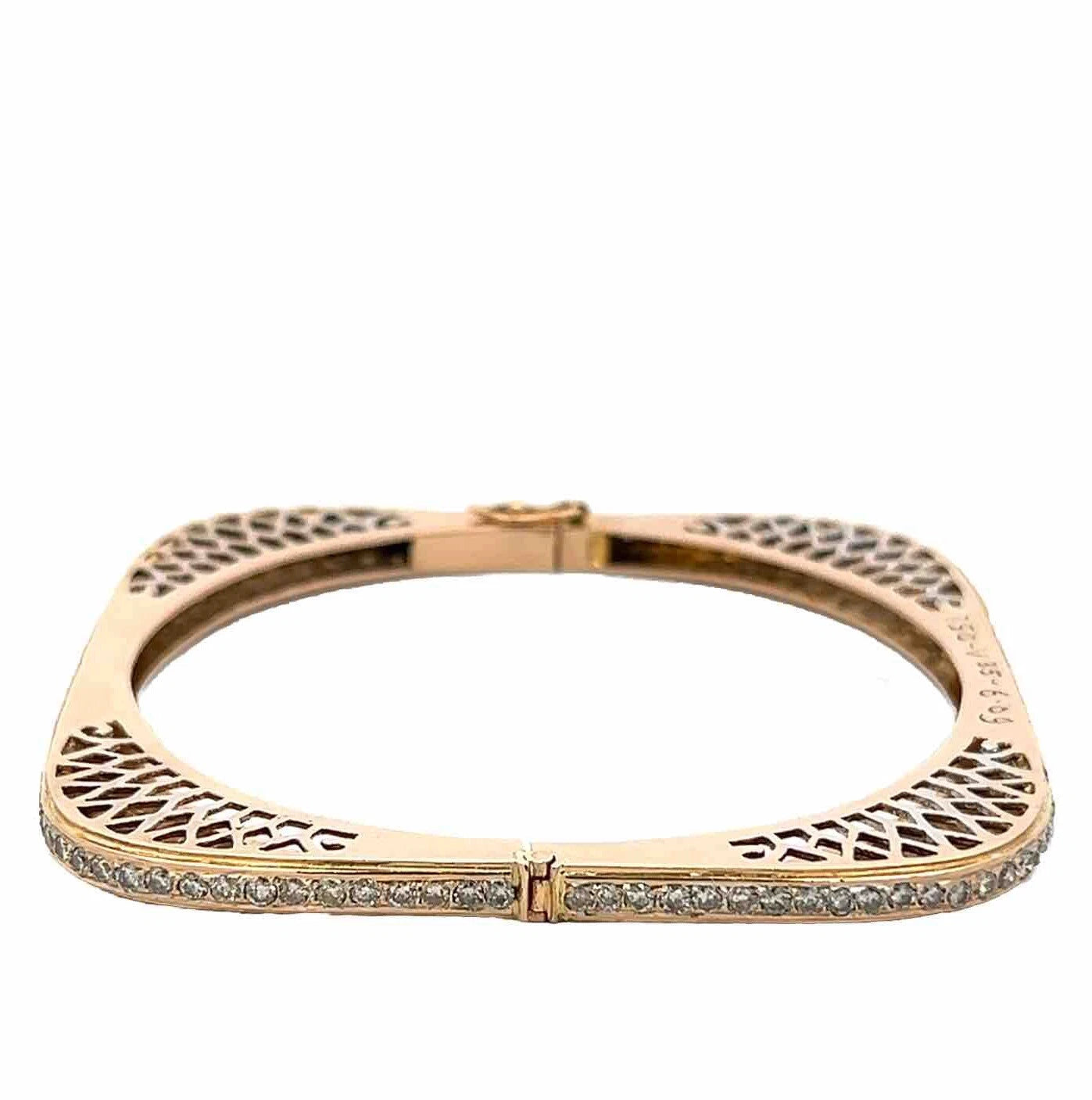18Ct Yellow Gold 3.39 Carat TW Diamond Hinged Squared Art Deco Bangle