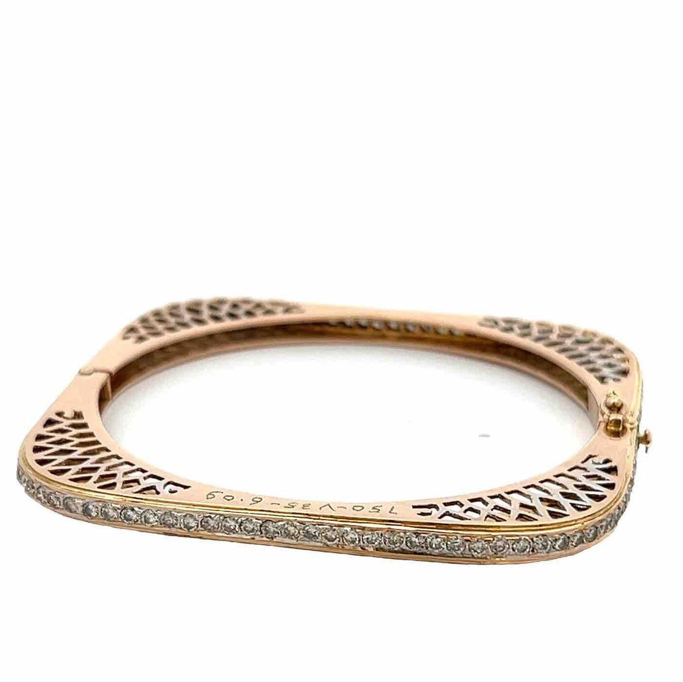 18Ct Yellow Gold 3.39 Carat TW Diamond Hinged Squared Art Deco Bangle