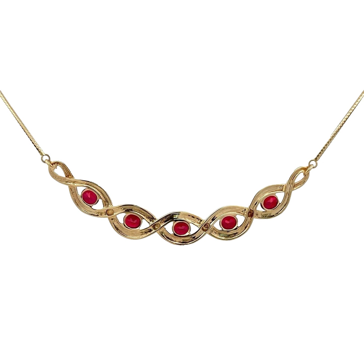 9Ct Yellow Gold Created Ruby & Diamond Accent 45cm Ribbon Twist Necklace