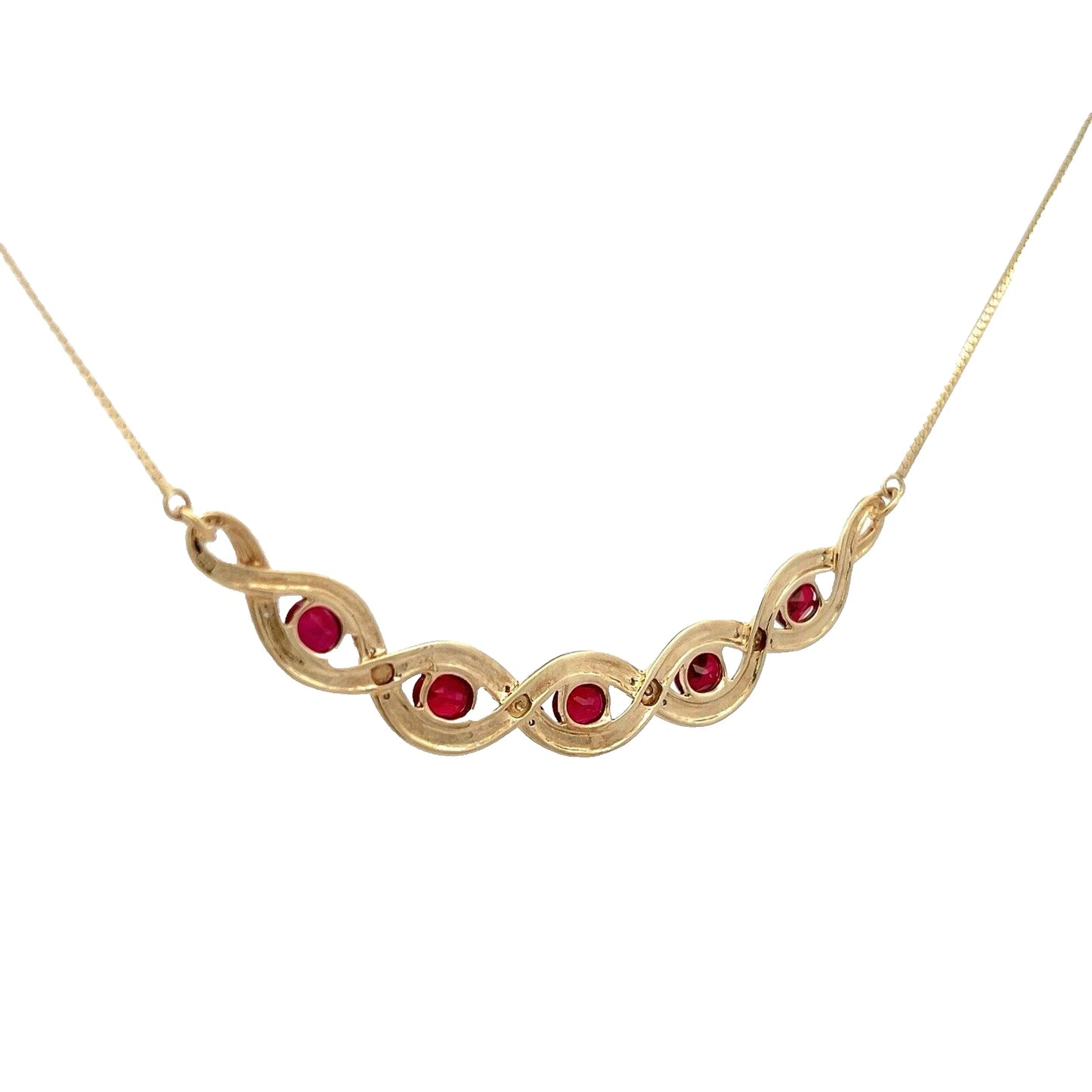 9Ct Yellow Gold Created Ruby & Diamond Accent 45cm Ribbon Twist Necklace