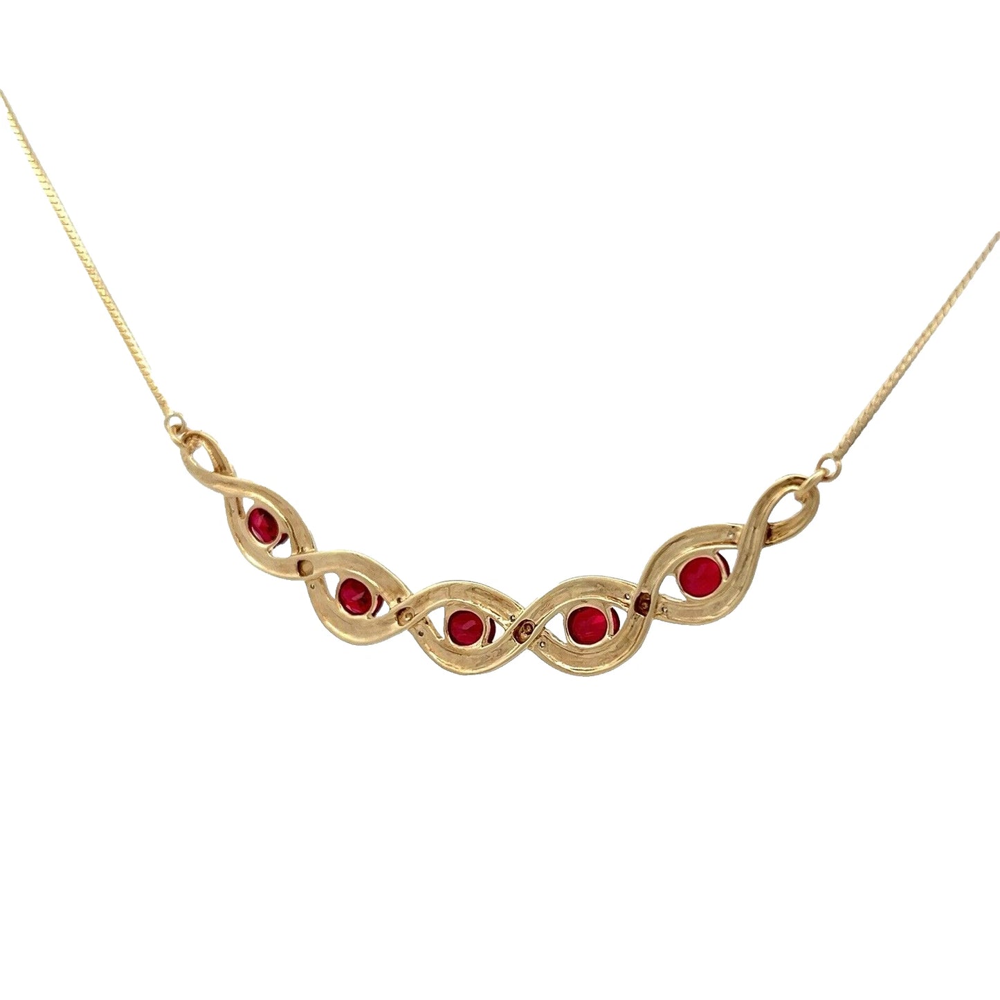9Ct Yellow Gold Created Ruby & Diamond Accent 45cm Ribbon Twist Necklace