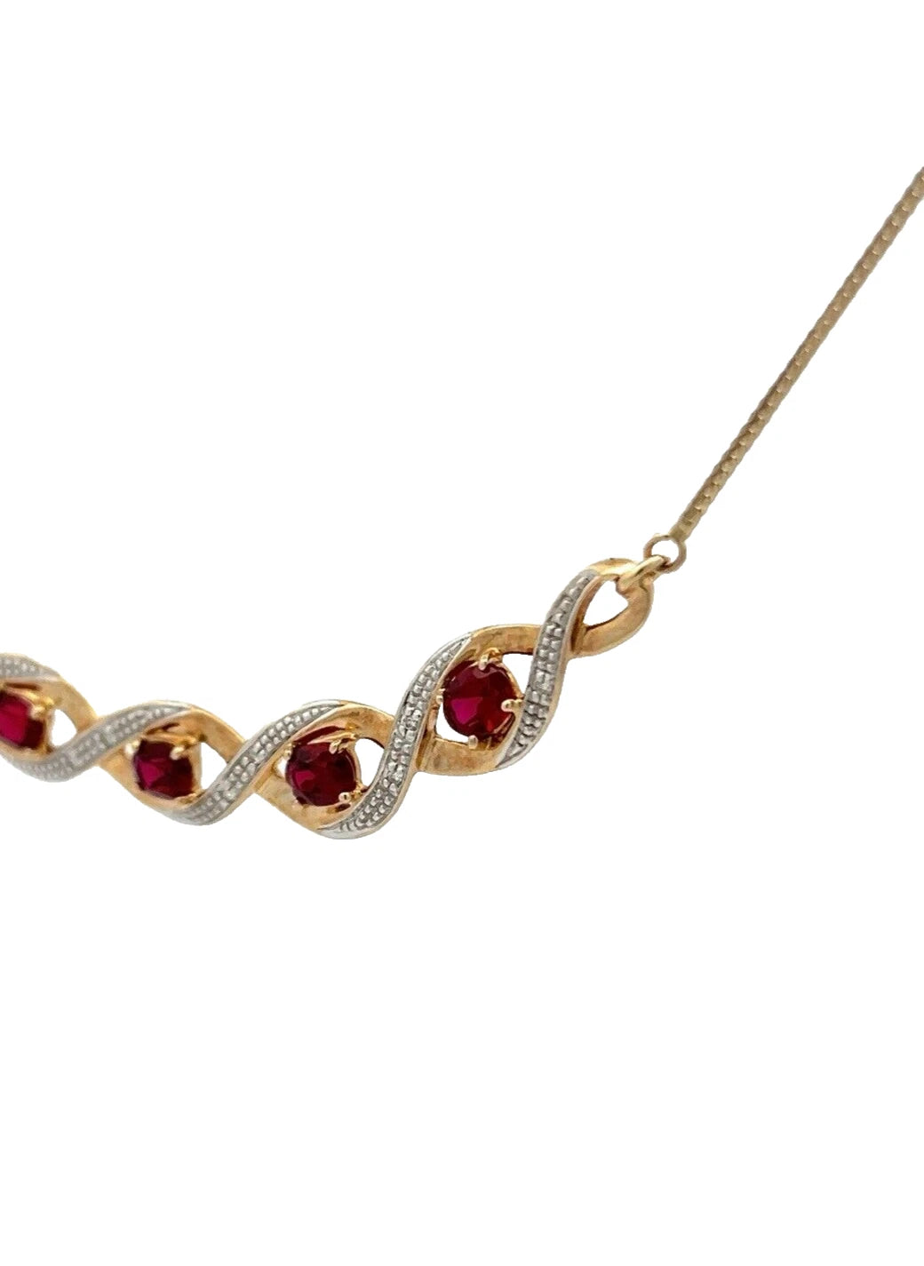 9Ct Yellow Gold Created Ruby & Diamond Accent 45cm Ribbon Twist Necklace