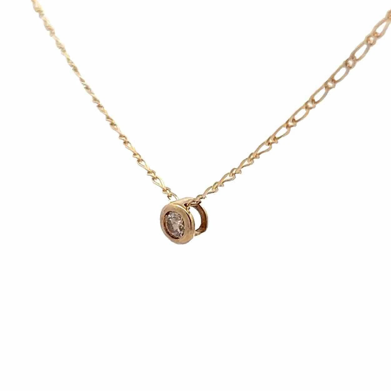 9Ct Yellow Gold Floating .15 TW Diamond 40cm Figaro 1:1 Trace Chain Necklace