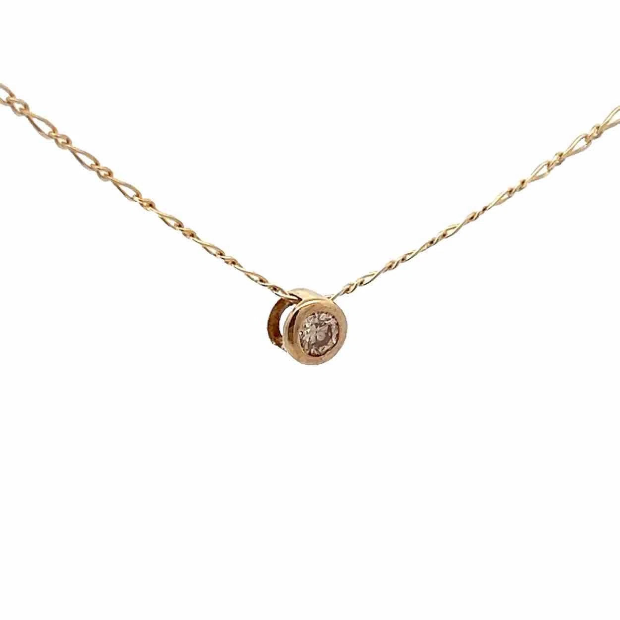 9Ct Yellow Gold Floating .15 TW Diamond 40cm Figaro 1:1 Trace Chain Necklace