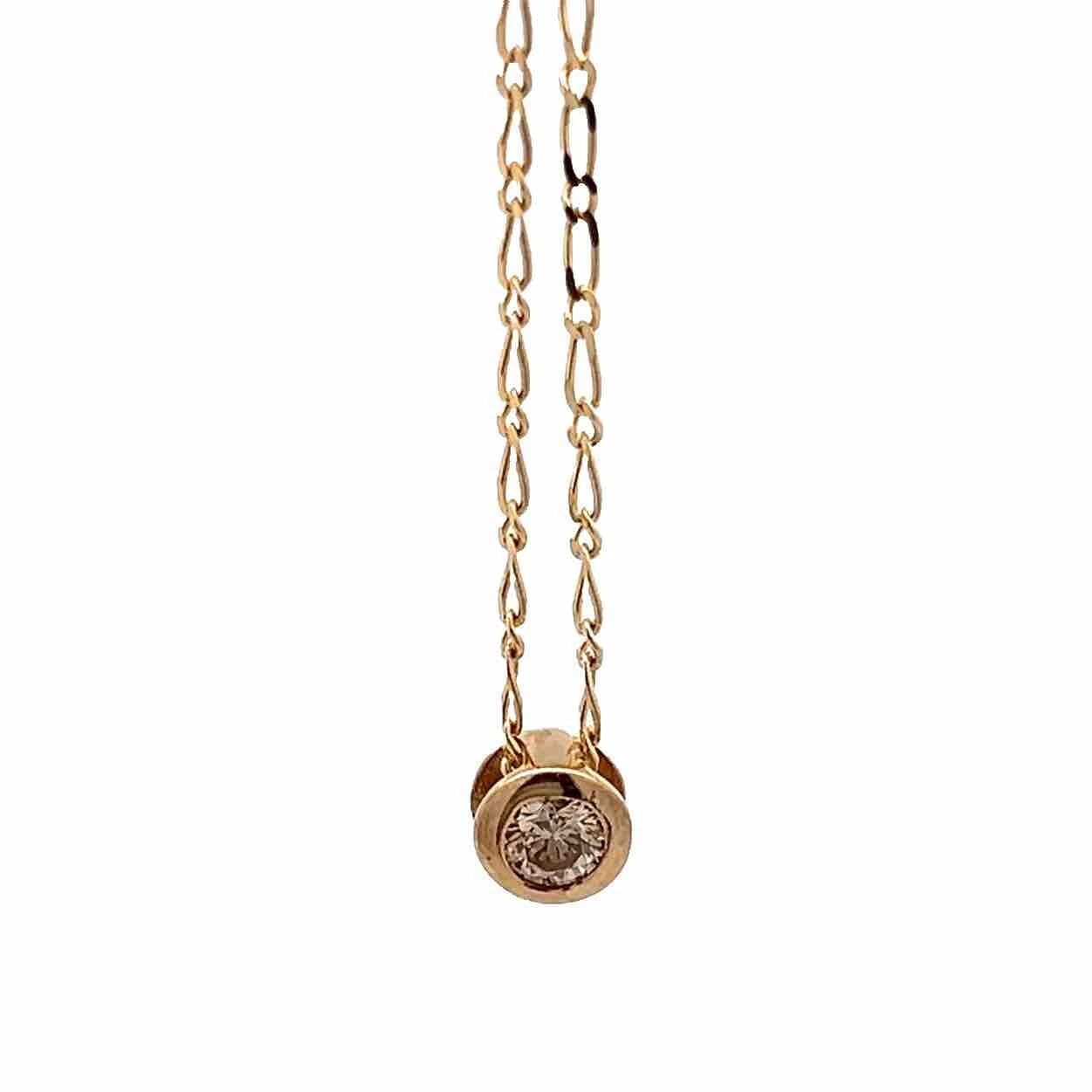 9Ct Yellow Gold Floating .15 TW Diamond 40cm Figaro 1:1 Trace Chain Necklace