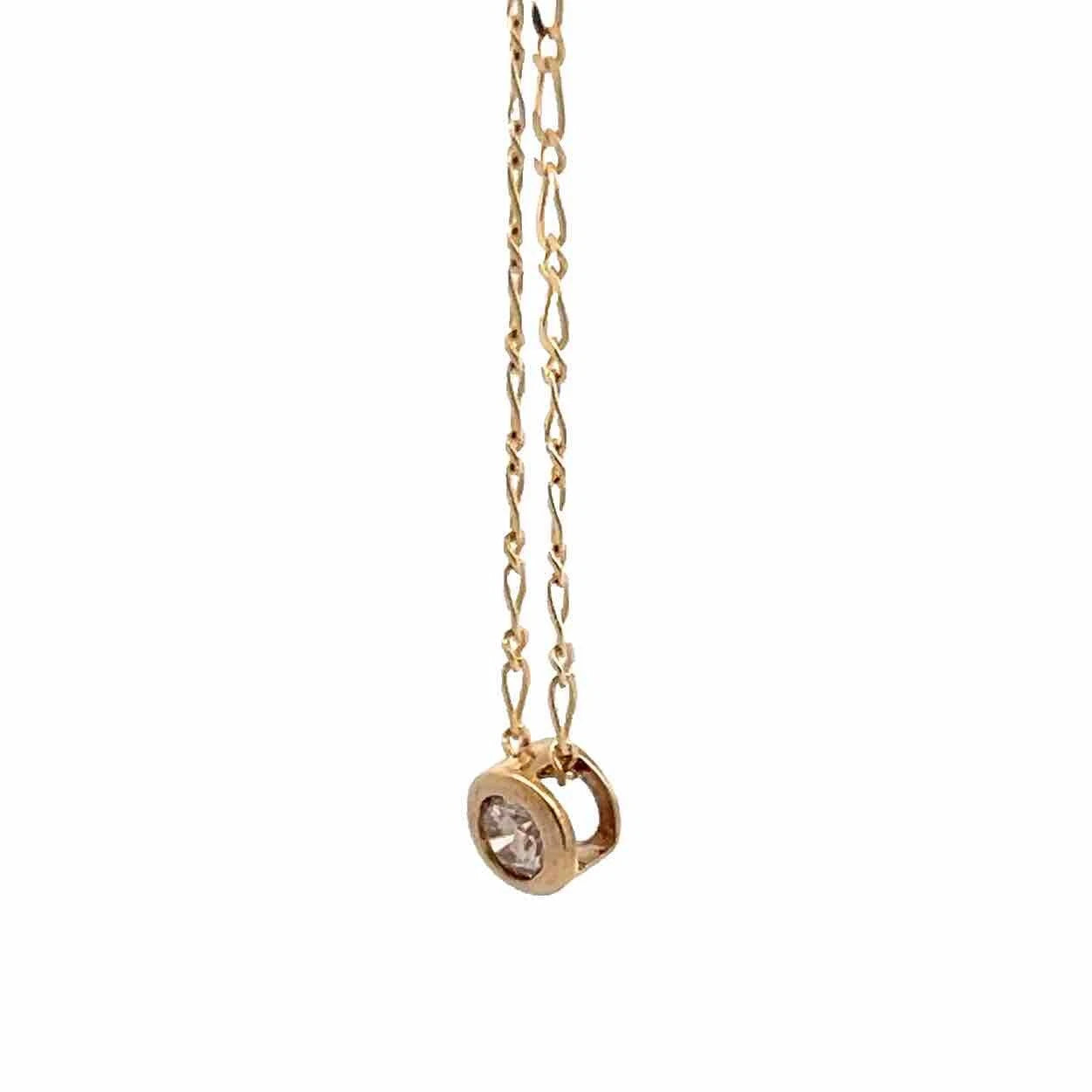 9Ct Yellow Gold Floating .15 TW Diamond 40cm Figaro 1:1 Trace Chain Necklace