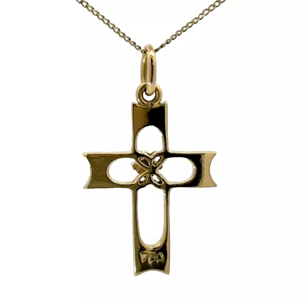 18Ct Yellow Gold Rhodolite Garnet Accent Cross Charm Pendant