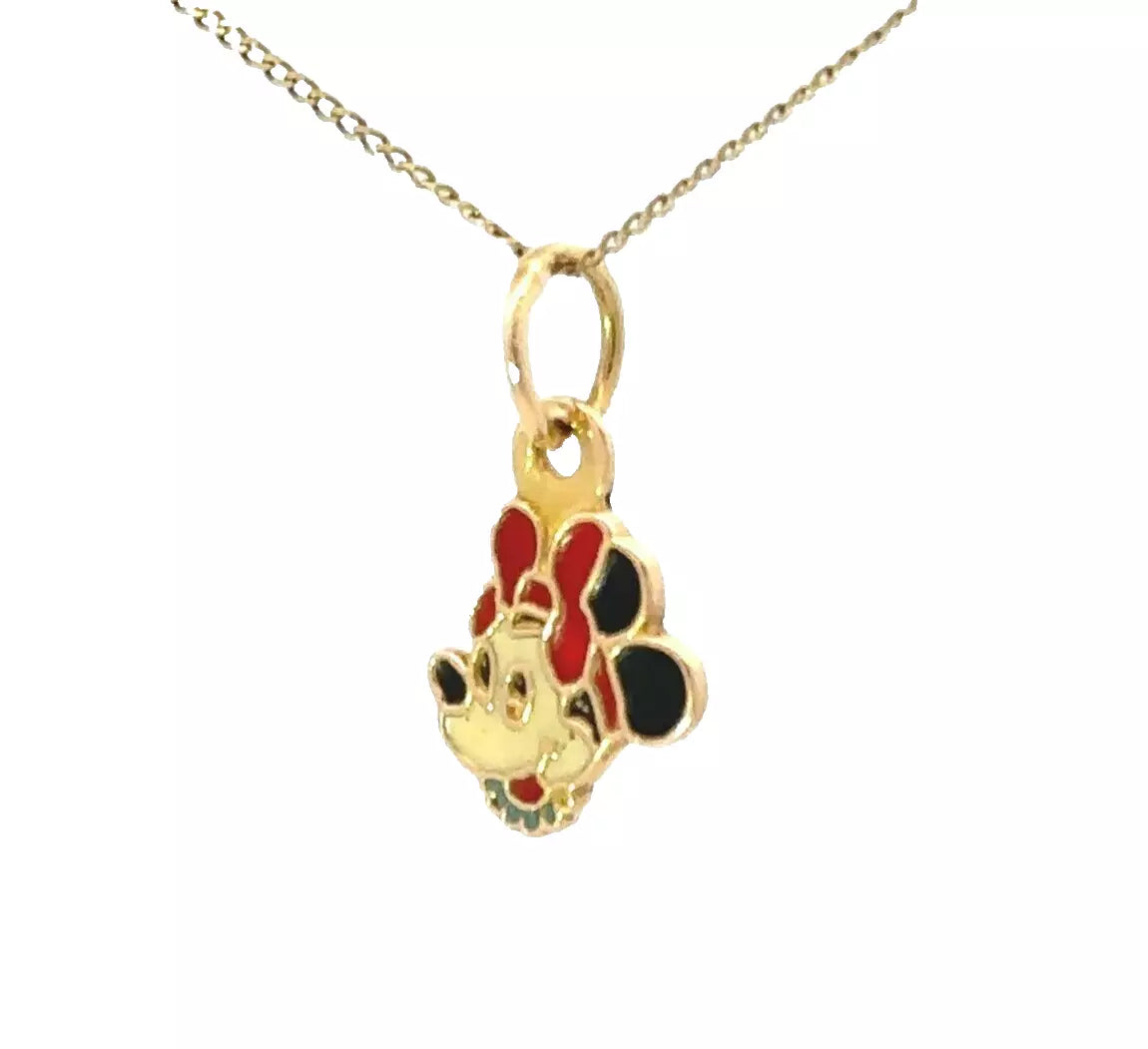 18Ct Yellow Gold Vintage Mini Mouse Resin Charm Pendant