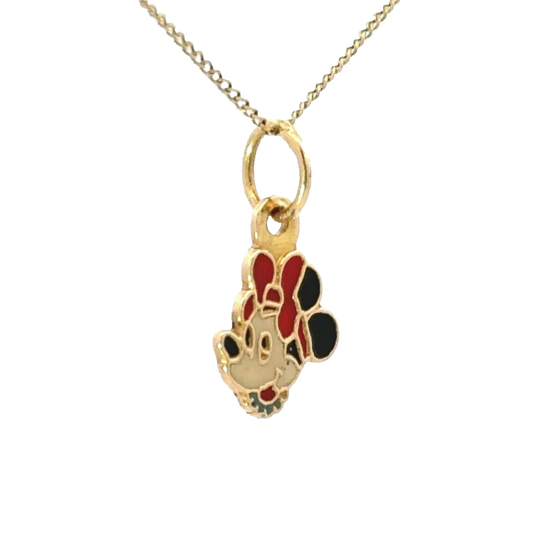 18Ct Yellow Gold Vintage Mini Mouse Resin Charm Pendant