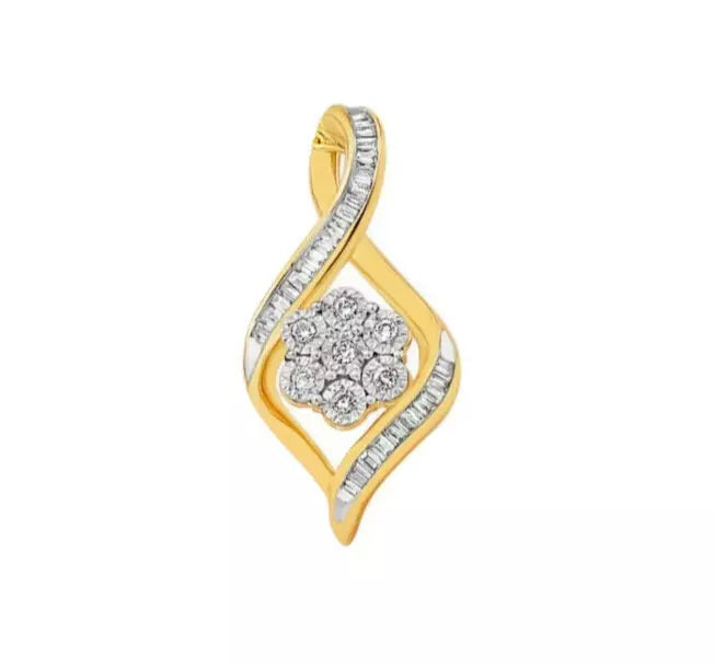 9Ct Yellow Gold Carat .20 TW Diamond Set Miracle Swirl Pendant
