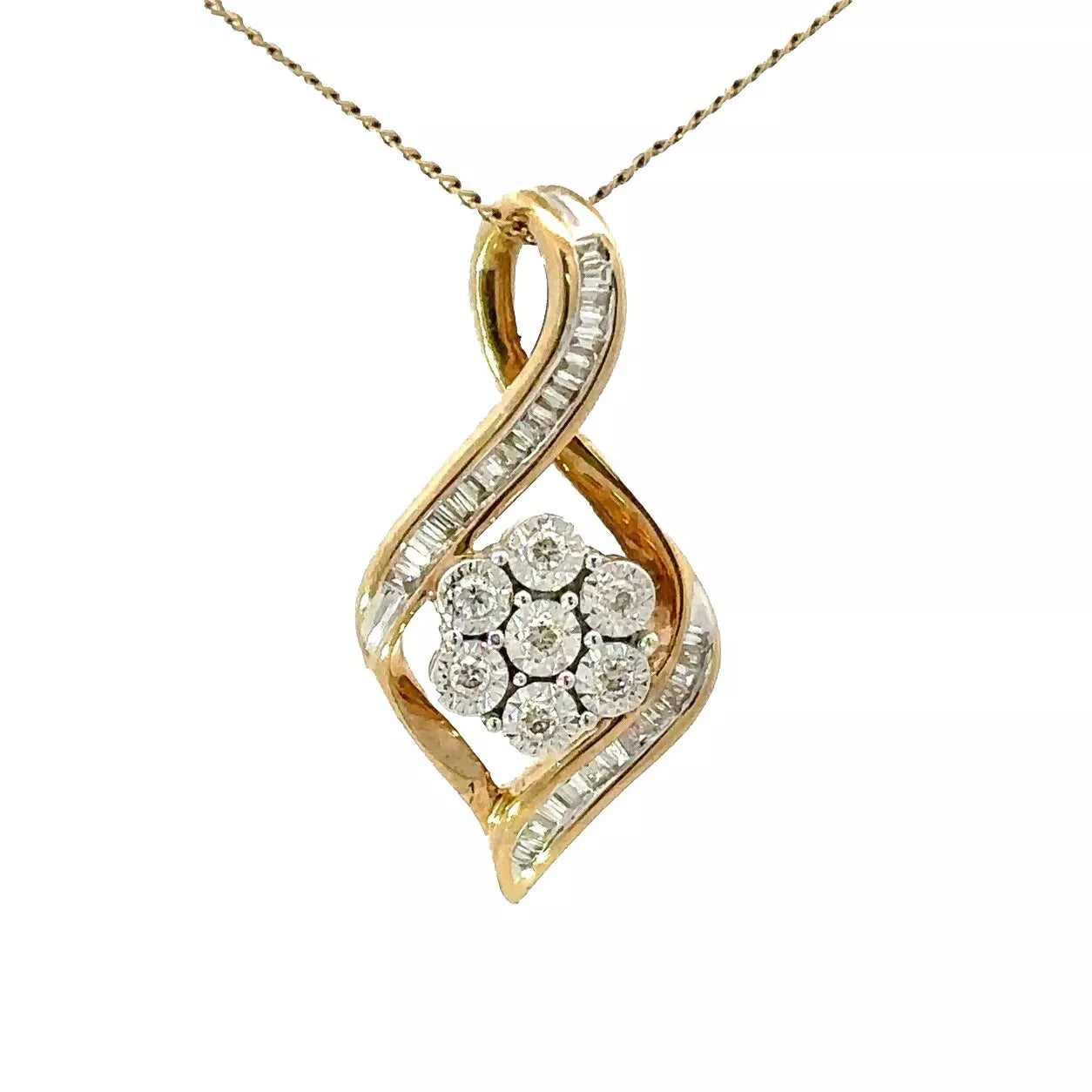 9Ct Yellow Gold Carat .20 TW Diamond Set Miracle Swirl Pendant
