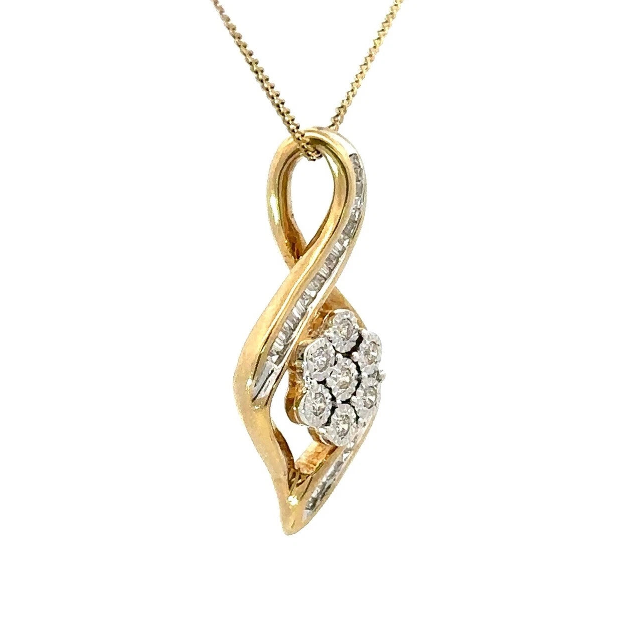 9Ct Yellow Gold Carat .20 TW Diamond Set Miracle Swirl Pendant