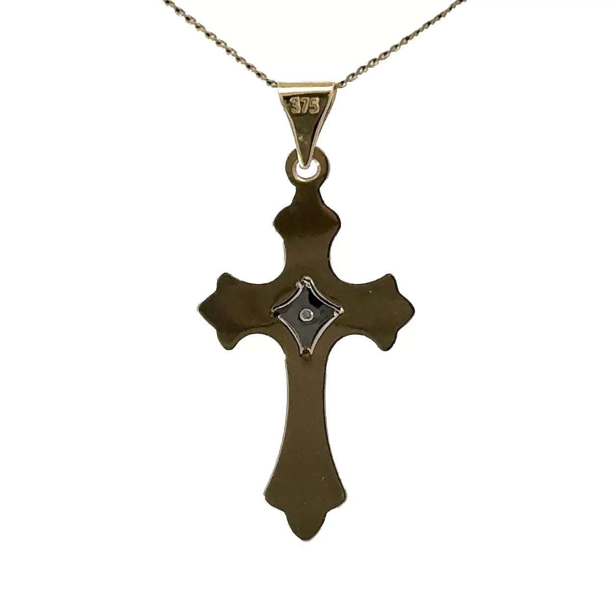9Ct Two-Toned Gold Diamond Accent Cross Charm Pendant