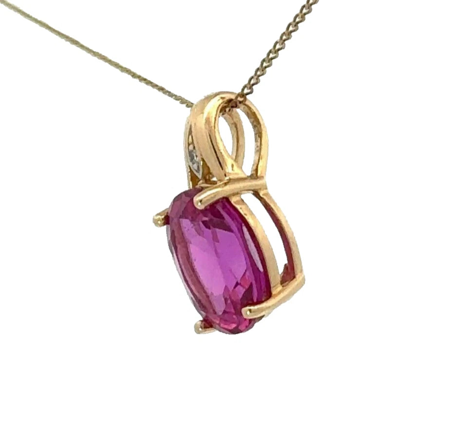 10Ct Yellow Gold Oval Pink Gemstone Pendant