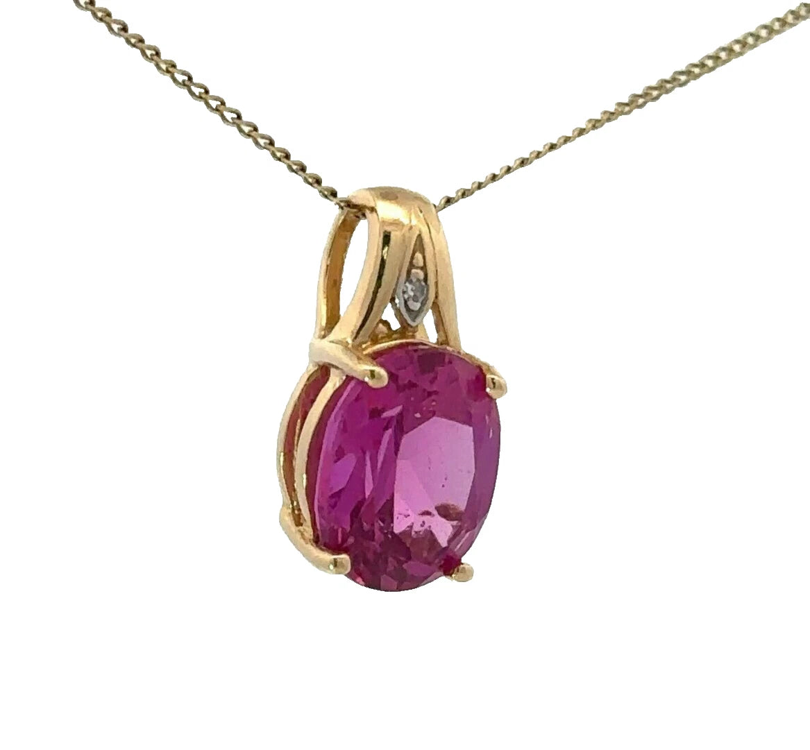 10Ct Yellow Gold Oval Pink Gemstone Pendant