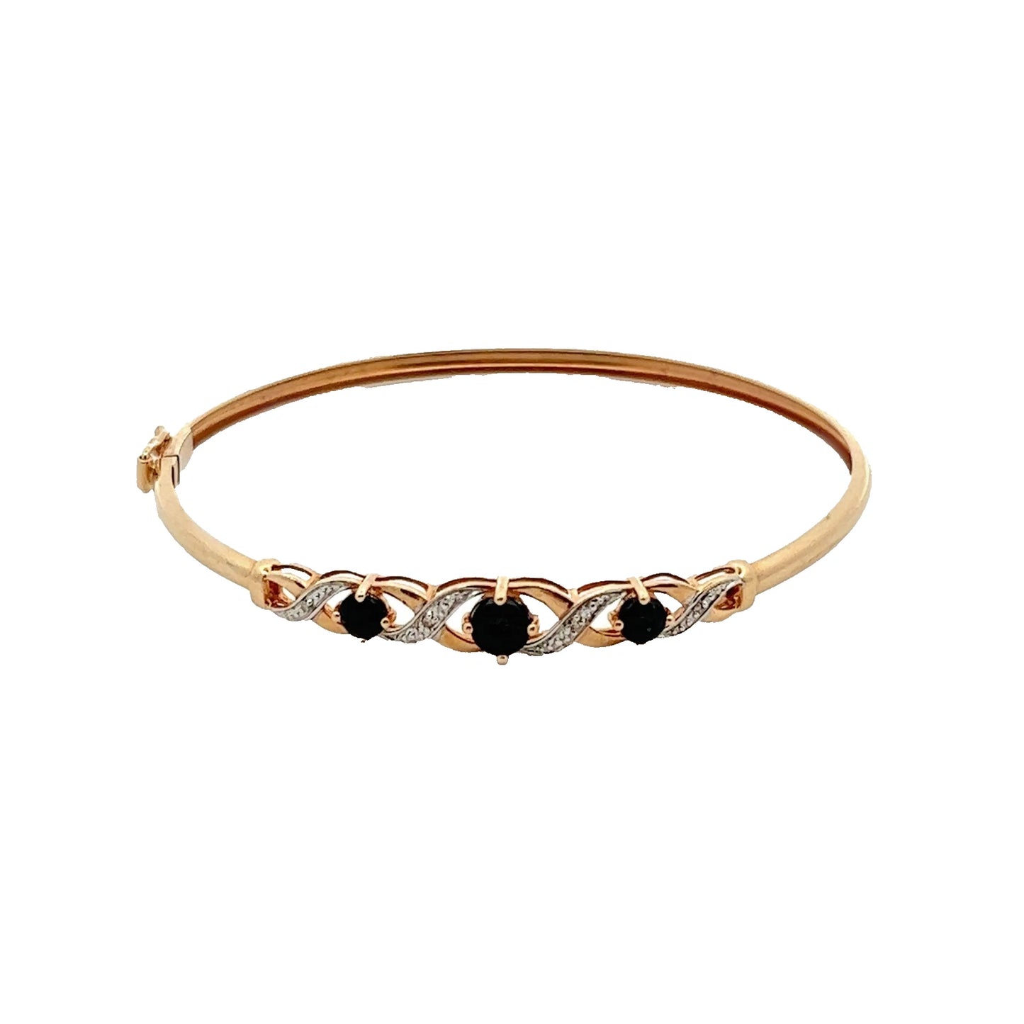 9Ct Yellow Gold, Sapphire and Diamond Hinged Bangle