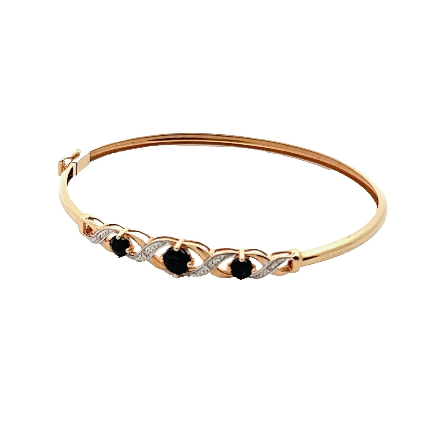 9Ct Yellow Gold, Sapphire and Diamond Hinged Bangle