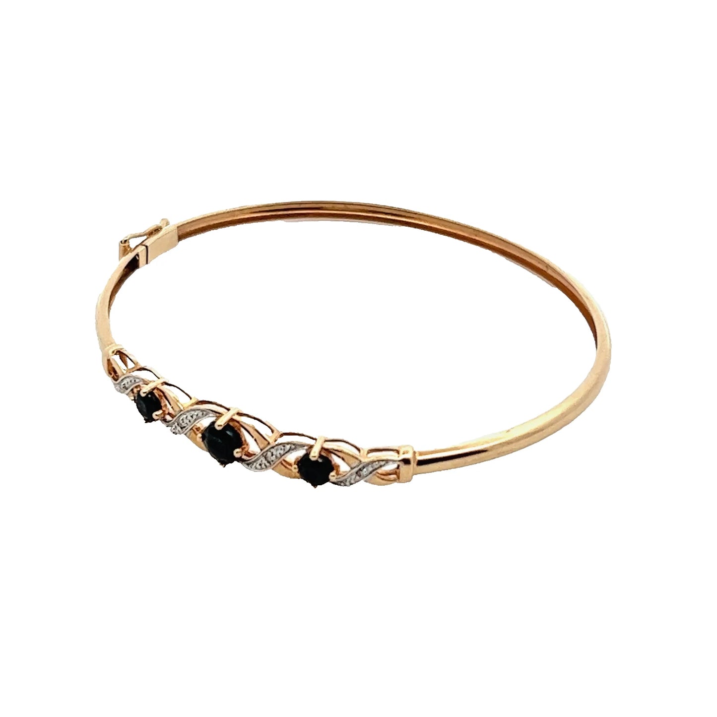 9Ct Yellow Gold, Sapphire and Diamond Hinged Bangle