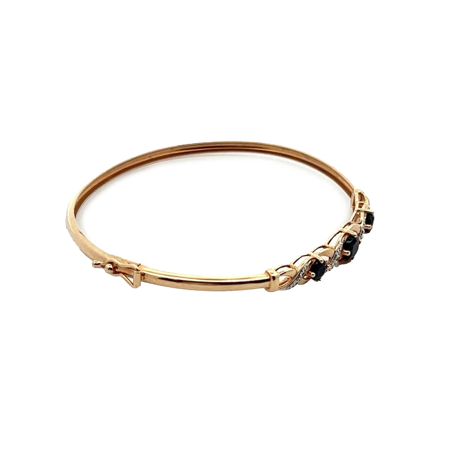 9Ct Yellow Gold, Sapphire and Diamond Hinged Bangle