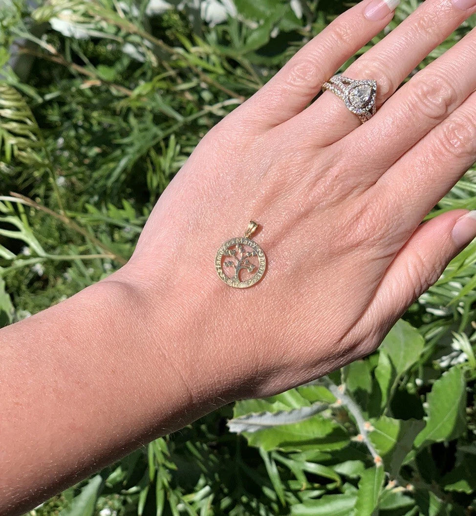 9Ct Yellow Gold Tree of Life Message Pendant