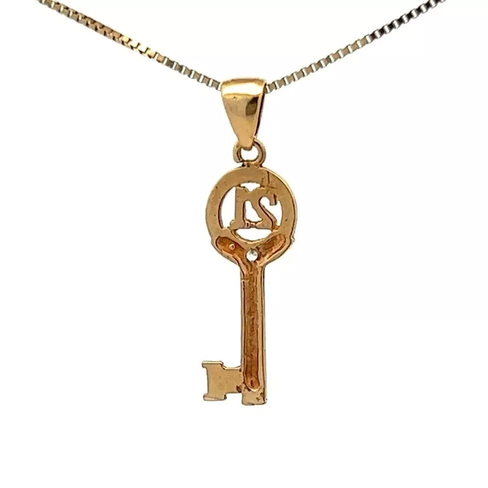 9Ct Yellow Gold '21' Diamond Accent Key Pendant