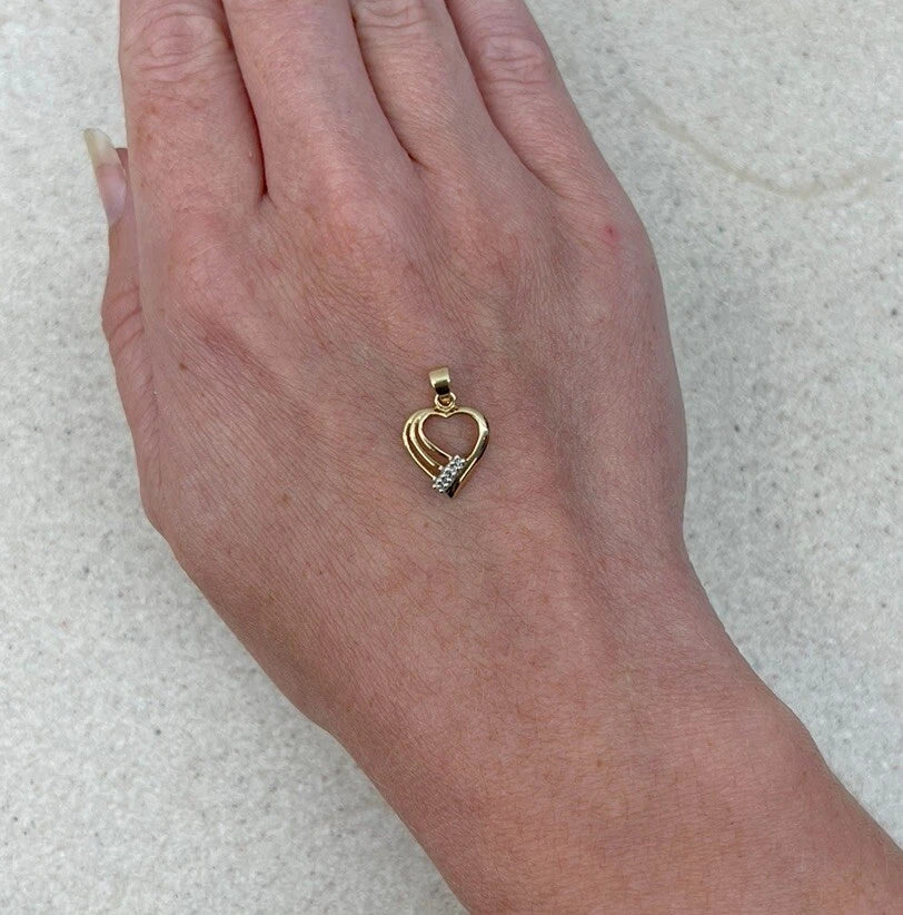 9Ct Yellow Gold Flared Heart Diamond Pendant