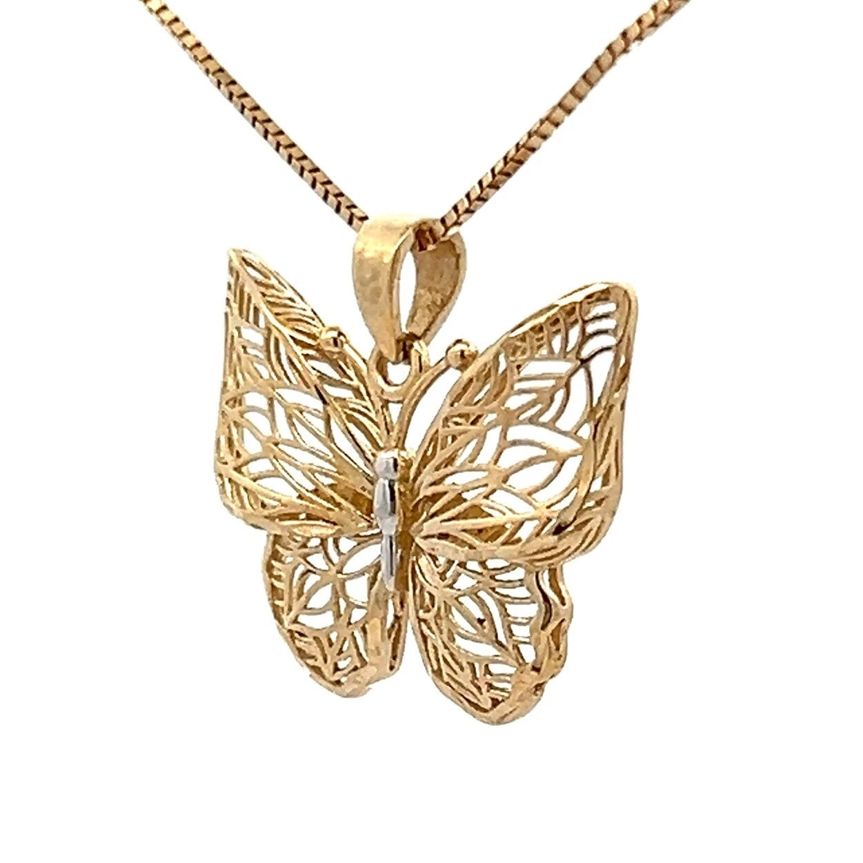 9Ct Two-Toned Gold Filigree Butterfly Charm Pendant
