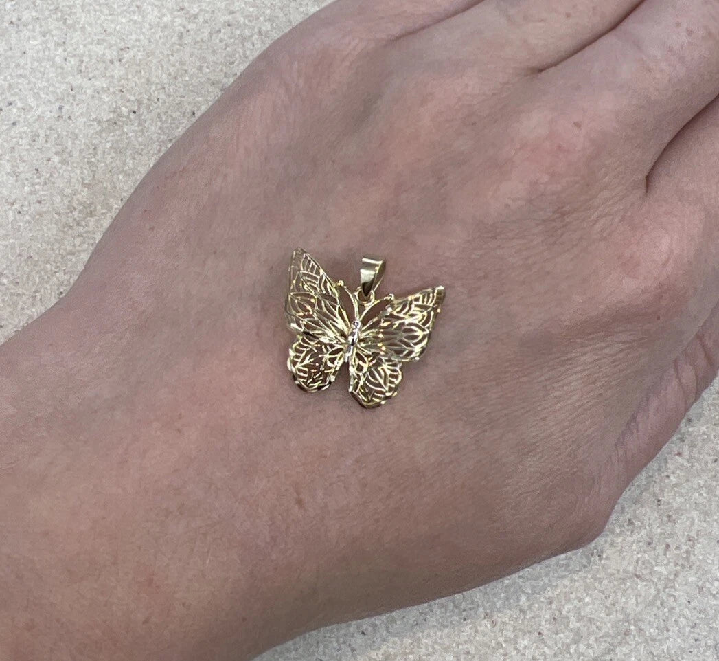 9Ct Two-Toned Gold Filigree Butterfly Charm Pendant