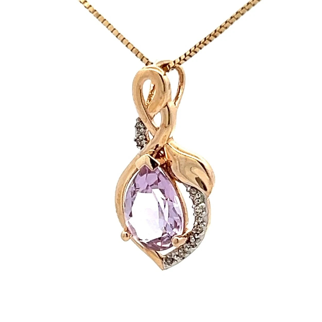 9Ct Yellow Gold Pear Cut Created Amethyst and Diamond Accent Charm Pendant