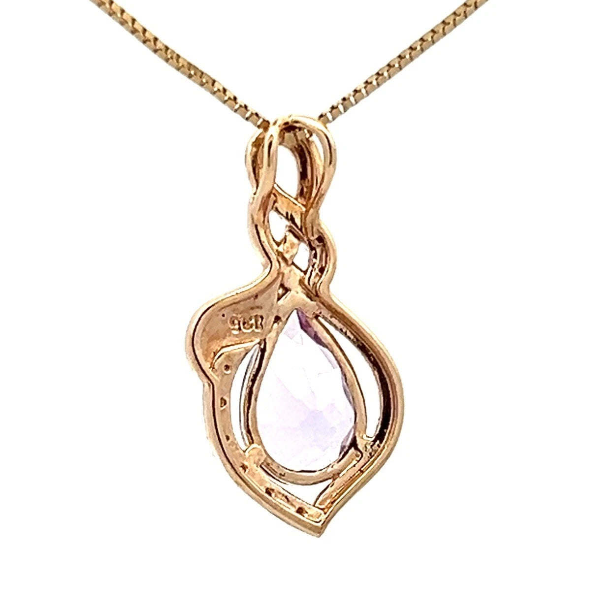 9Ct Yellow Gold Pear Cut Created Amethyst and Diamond Accent Charm Pendant