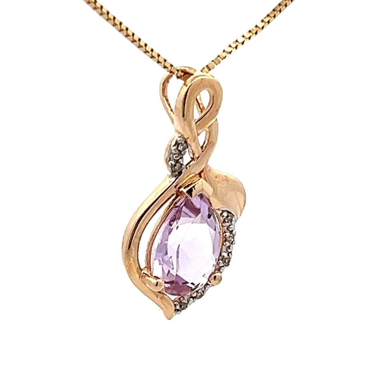 9Ct Yellow Gold Pear Cut Created Amethyst and Diamond Accent Charm Pendant
