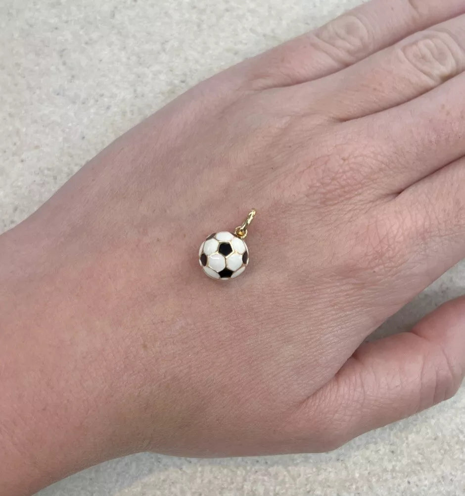 9Ct Yellow Gold 3D Enamel Soccer Ball Charm Pendant