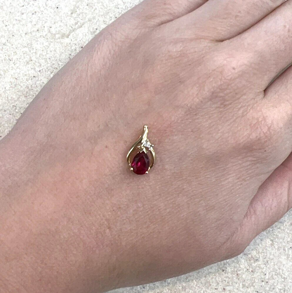9Ct Yellow Gold Created Ruby & Diamond Accent Charm Pendant