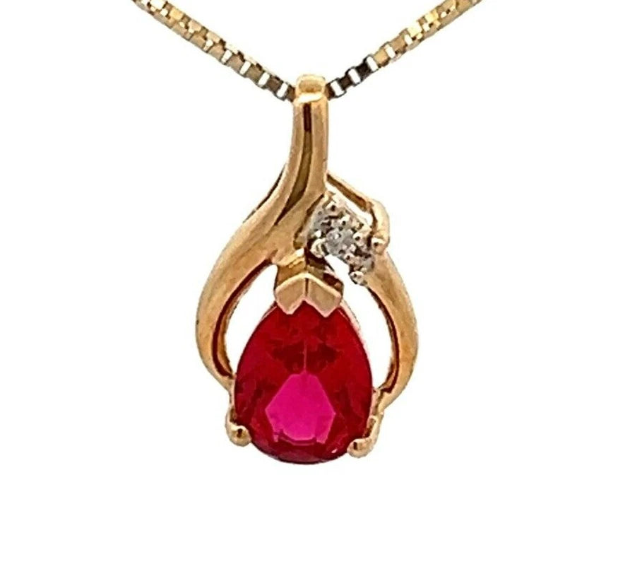 9Ct Yellow Gold Created Ruby & Diamond Accent Charm Pendant