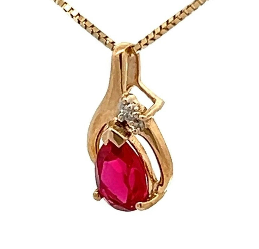 9Ct Yellow Gold Created Ruby & Diamond Accent Charm Pendant