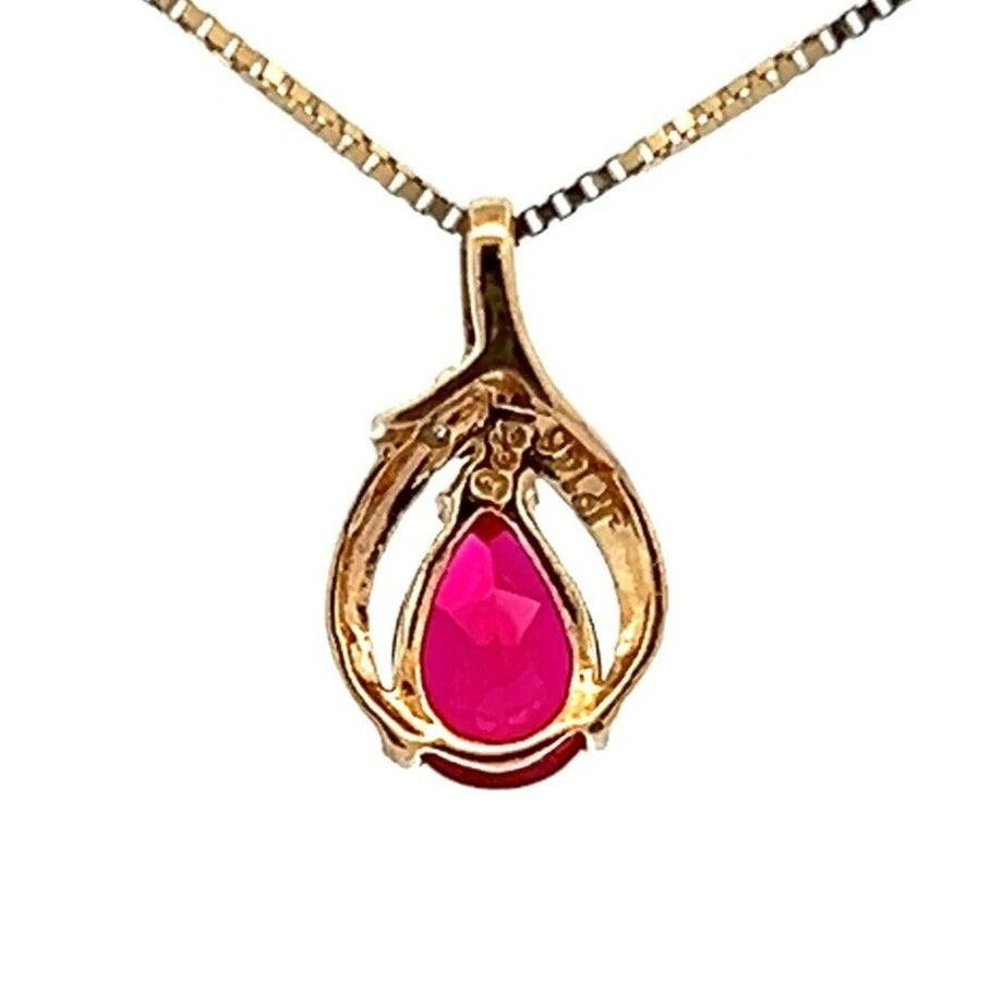 9Ct Yellow Gold Created Ruby & Diamond Accent Charm Pendant