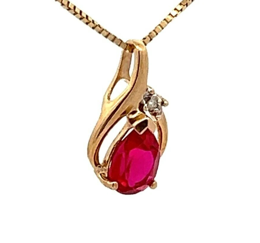 9Ct Yellow Gold Created Ruby & Diamond Accent Charm Pendant