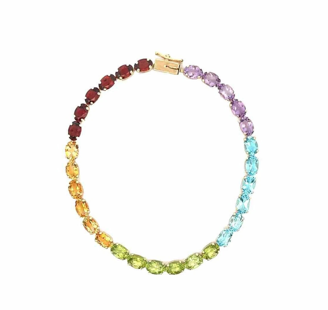 14Ct Yellow Gold 19cm Multi-Gemstone Oval Cut Claw Bracelet